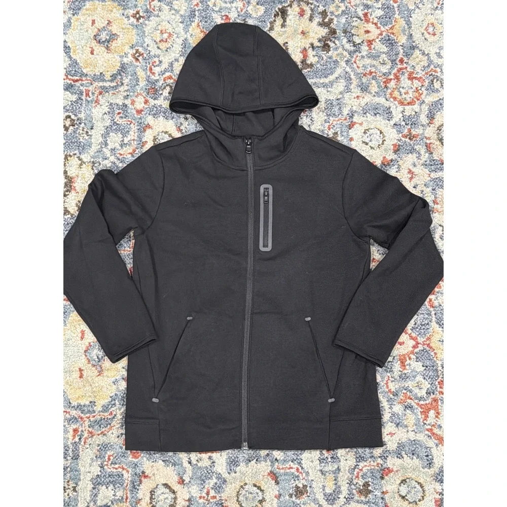 Old Navy Active Full Zip Hoodie Boys 10/12 Black Tech Fleece Sportswear EUC